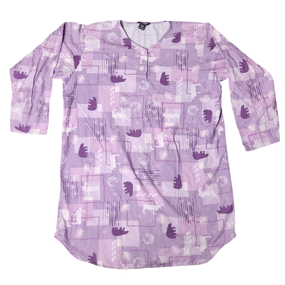 Vintage Woolrich Flannel Sleep Night Shirt Purple Starry Night Wildlife Size XL